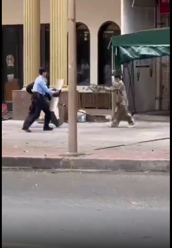 一女子当街持刀对峙警察